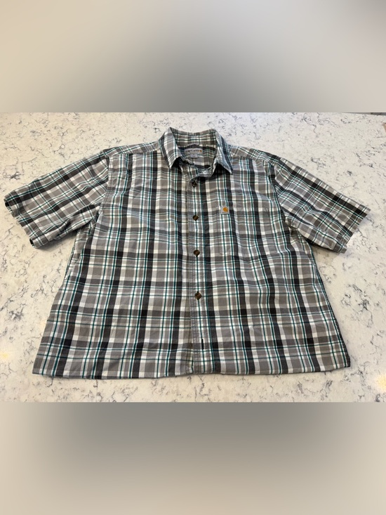 Carhartt Other - Carhartt Short-Sleeve Plaid Button-Down Shirt - Gray, Black, Green. Size Mens M